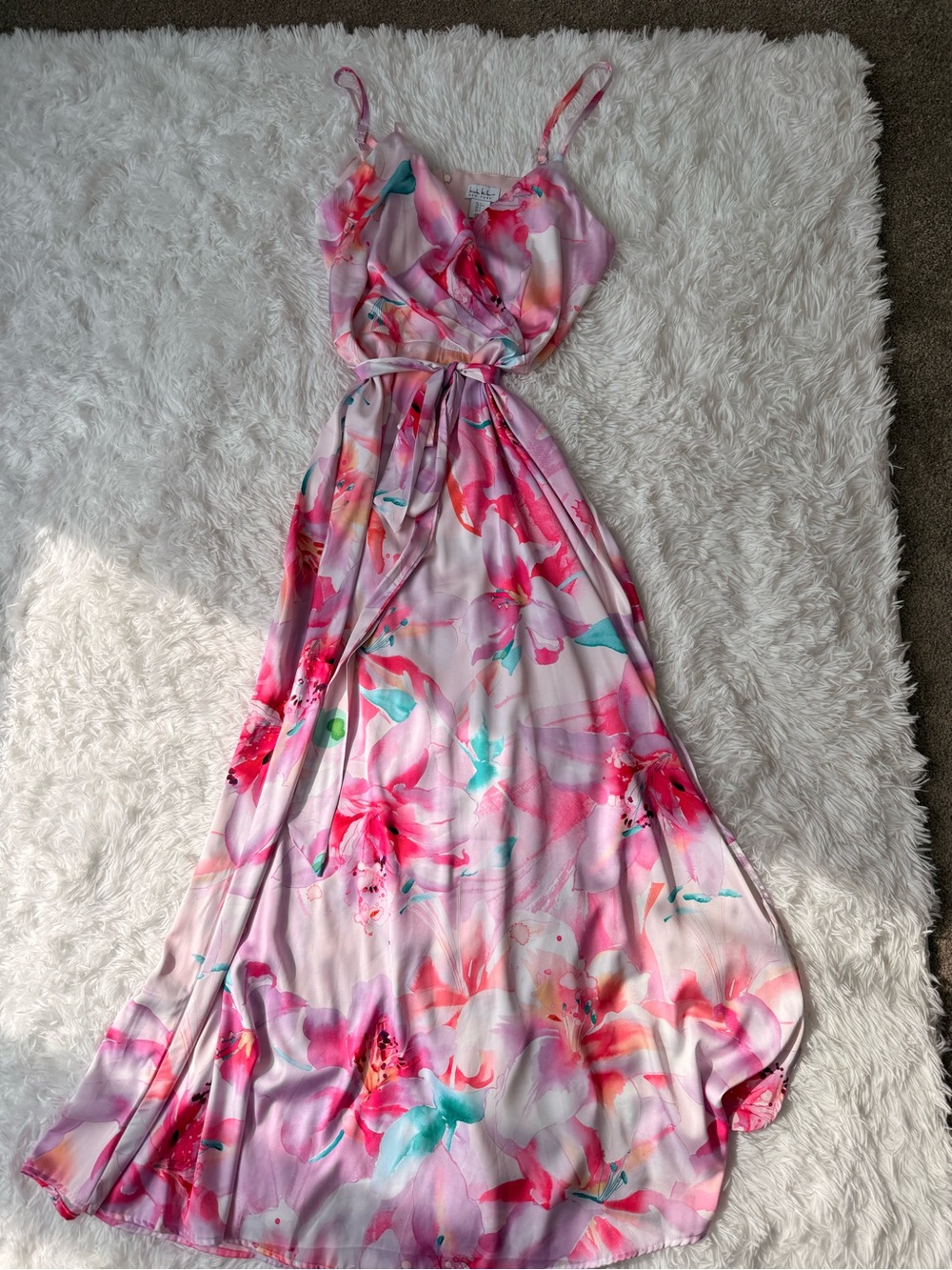 Pink Floral Maxi Wrap Dress